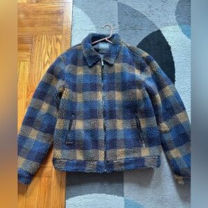Blue and Tan Plaid Sherpa Jacket